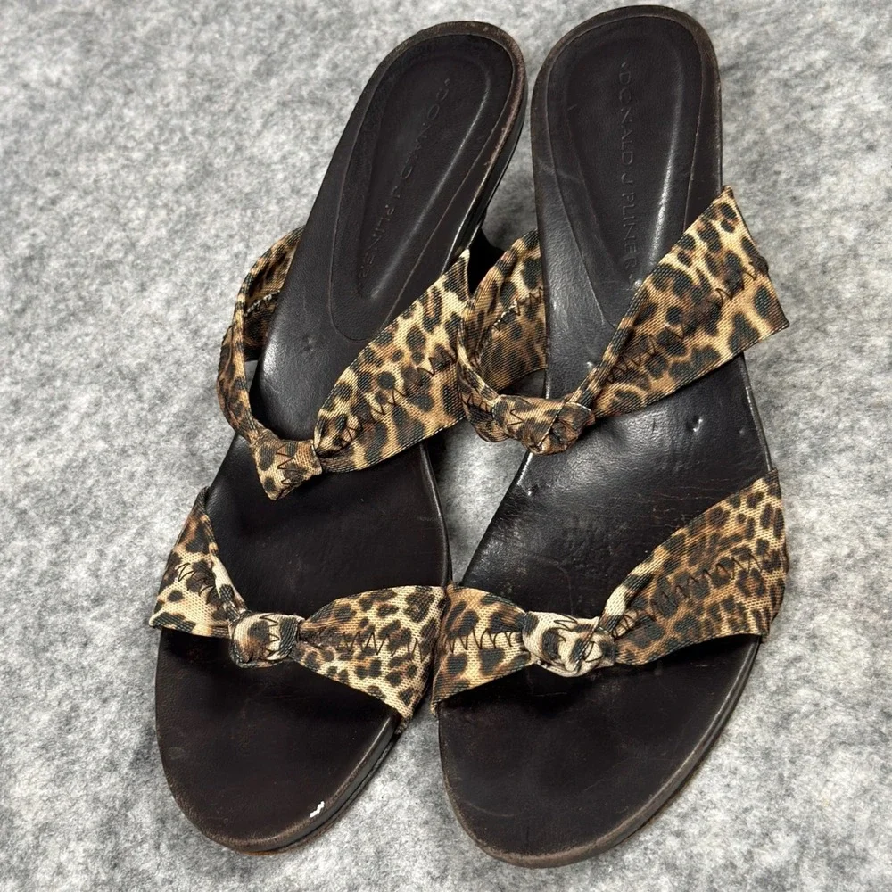 Donald J Pliner Brown Congo Mesh Elastic Leopard Print Sandals Mules BARE 8 Heel